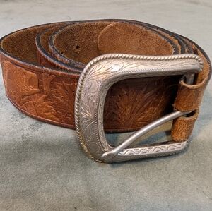 Brown Leather Belt with Silver Buckle